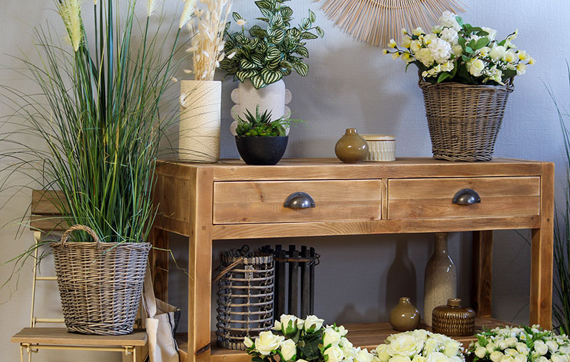meuble bois vieilli fleuriste